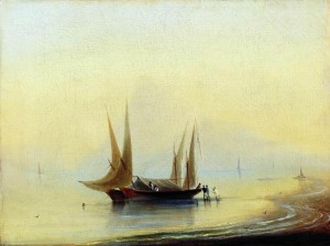 Баржа у морского берега