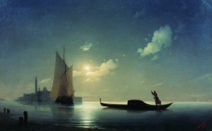 Гондольер на море ночью
