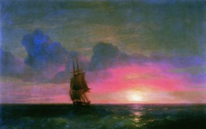 Закат солнца одинокий парусник