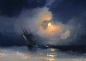 Буря на море лунной ночью