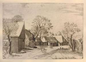 Гравюра 36. Вид сельской улицы с человеком на муле (135 х 193 мм) (офорт)