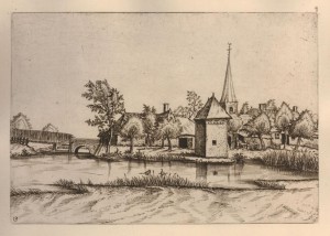 Гравюра 13. Вид с селом, прудом и церковью (133 х 196 мм) (офорт)