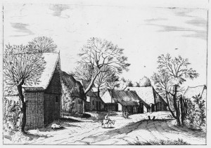 Гравюра 36. Вид сельской улицы с человеком на муле (135 х 193) (офорт)