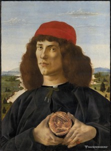 22.1.Портрет молодого человека с медальоном Козимо Медичи (1474) (57,5 x 44) (Флоренция, Уффици).