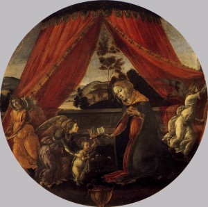 82.2.Мадонна с младенцем и тремя ангелами (Madonna del Padiglione) (ок.1493) (65 см) (Милан, Пинакотека Амброзиана)