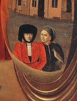 Святой Элигий в своей мастерской, деталь. Предположительно автопортрет (справа) - Петрус Кристус